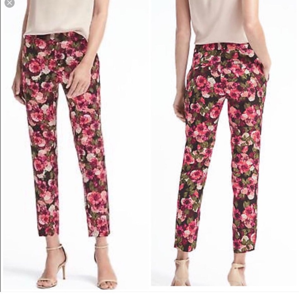 Banana Republic Floral Print Pink, Green, Black  Pants w/Pockets